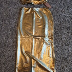 SHEIN Gold Metallic Skirt Set